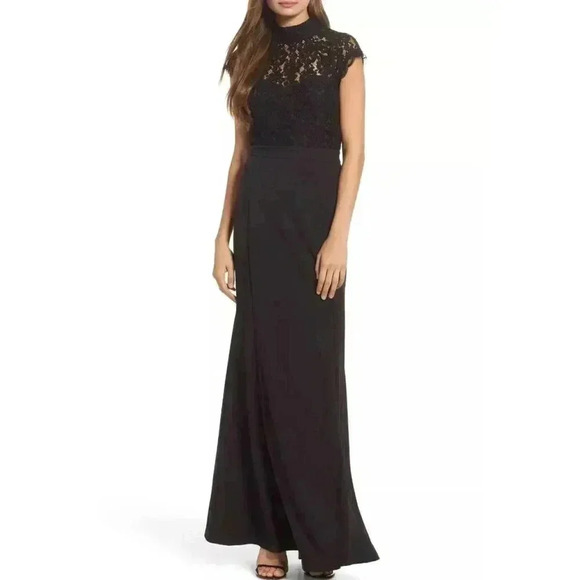 Lulus Crazy Nordstrom Lace Bodice Mermaid Gown Open Back Maxi Dress Black Sz M - Picture 1 of 15